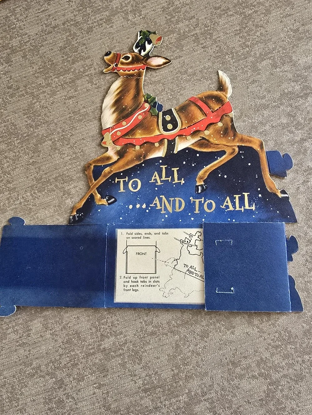 VTG 1954 Hallmark Christmas Sleigh Card Holder 4 pc Die Cut MISSING 1 READ